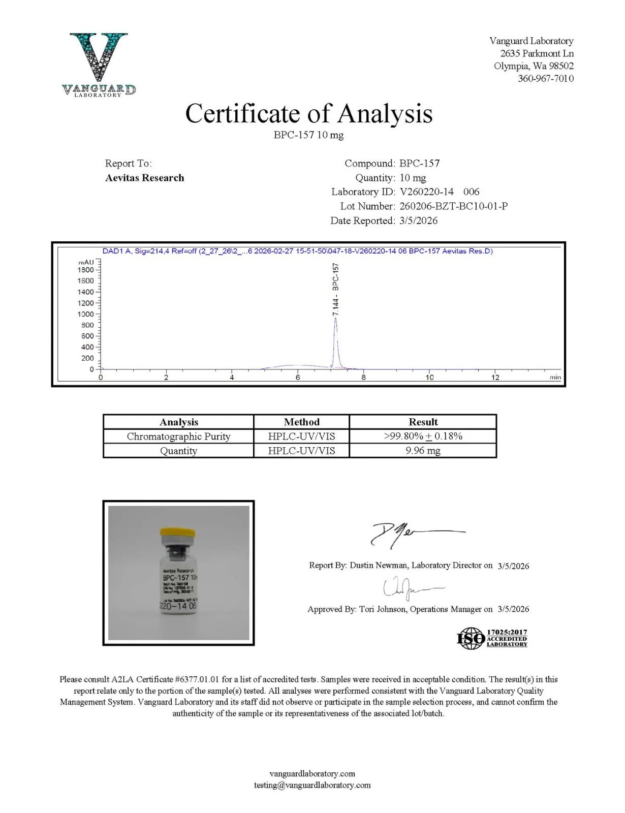 BPC 157 10mg certificate of analysis