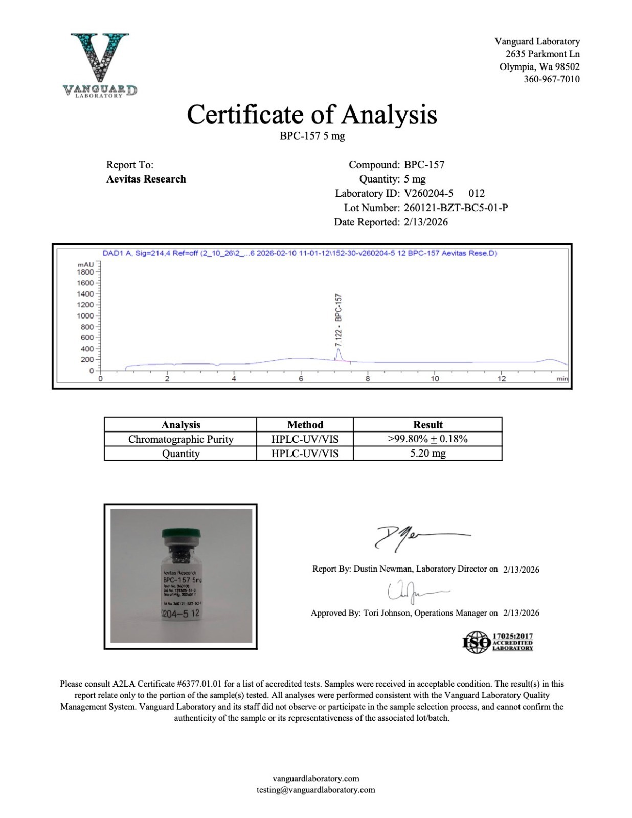 BPC 157 5mg certificate of analysis
