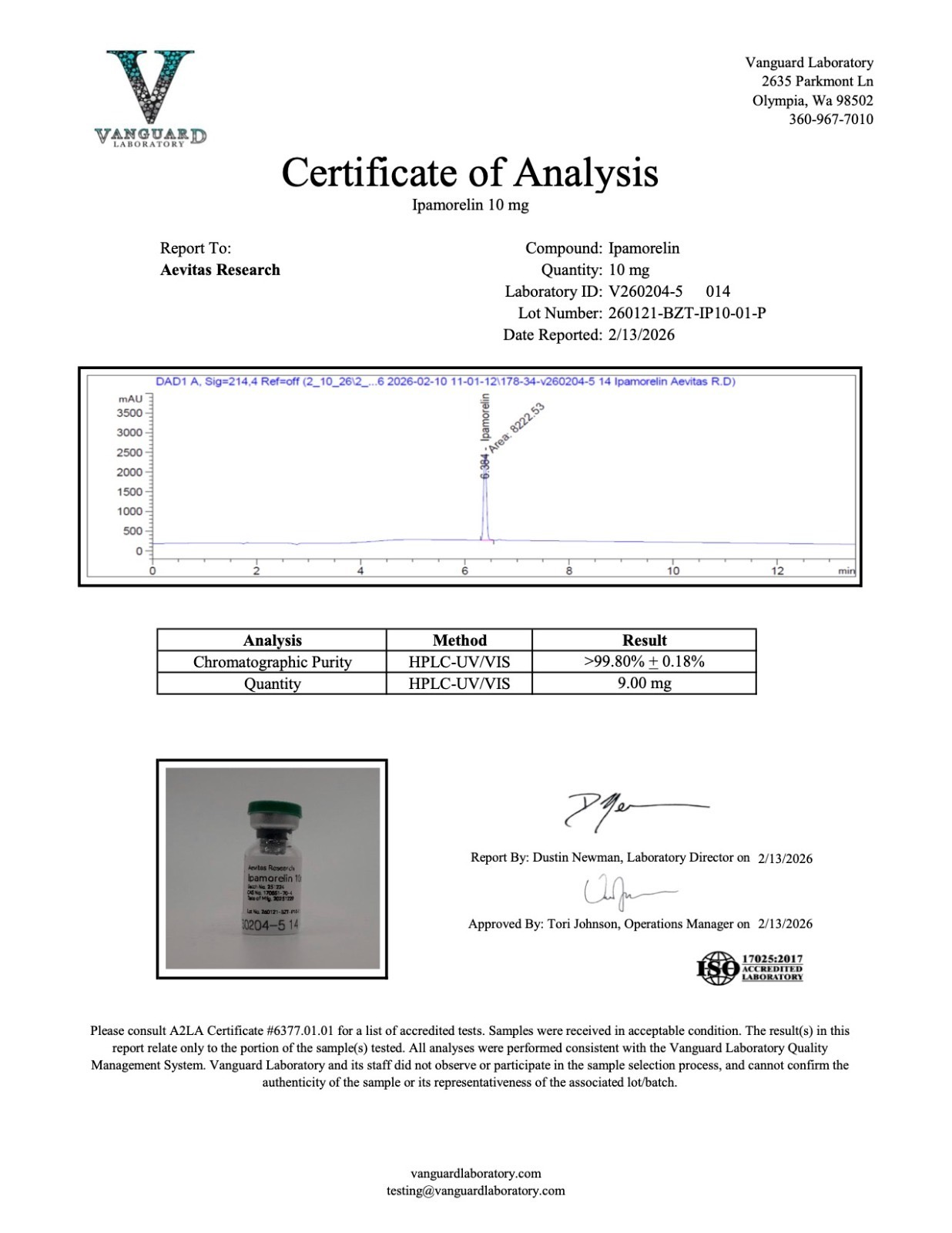 Ipamorelin 10mg certificate of analysis