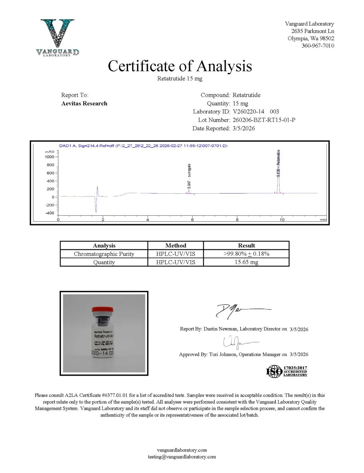 GLPR-3 15mg certificate of analysis