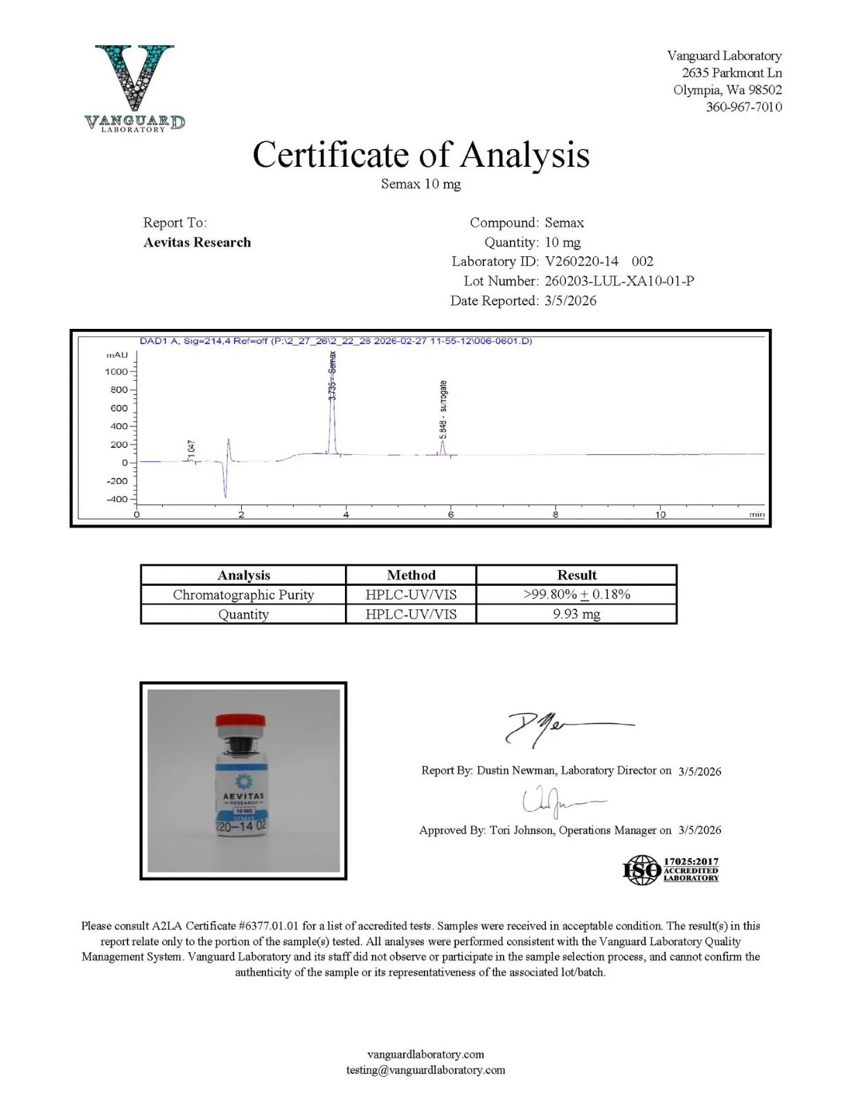 Semax 10mg certificate of analysis